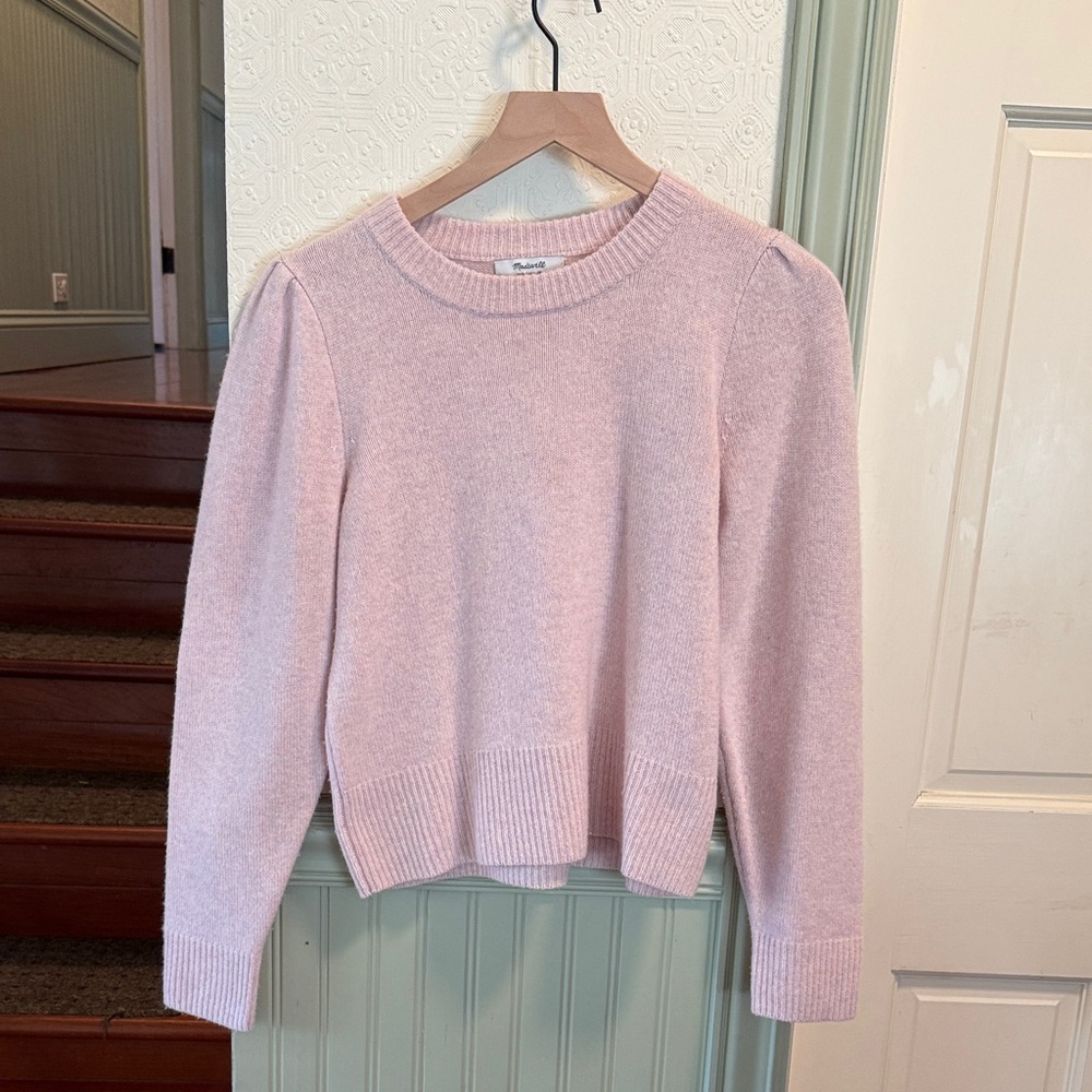 Madewell Pink Cashmere Puff-Shoulder Sweater